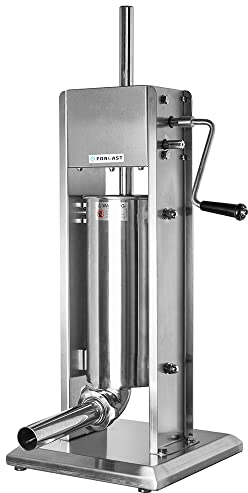 Forgast Profi Wurstfüllmaschine aus Edelstahl | 5L |Silber | Füllrohre | Wurstfüller | Wurstpresse | Wurstmaschine | Entlüftungsventil und Handkurbel