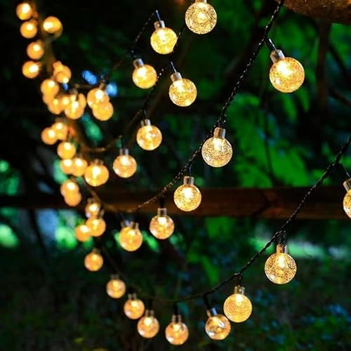mafiti Lichterkette Aussen, 12M 66 Kristall Kugeln LED Warmweiß Solar Lichterkette Wasserdicht IP65 für Garten, Terrasse, Balkon, Hochzeit