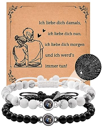 CheersLife Valentinstag Geschenke Für Ihn Partnerarmbänder Paare Geschenk Pärchen Armband Projizierten Stein Ich Liebe Dich in 100 Sprachen Valentinstag Geschenke für Ehemann Ehefrau 2PCS