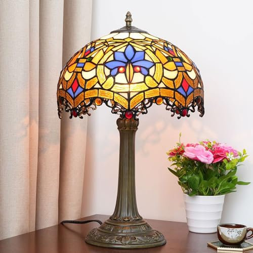 12 Zoll Tiffany Tischlampe Buntglas Barocklampe Nachttisch Lesetisch Licht Vintage Nachtlampe, antike Kunst Handwerk Geschenke Liebhaber Kind Wohnzimmer Schlafzimmer Studie Bücherregal Büro,D