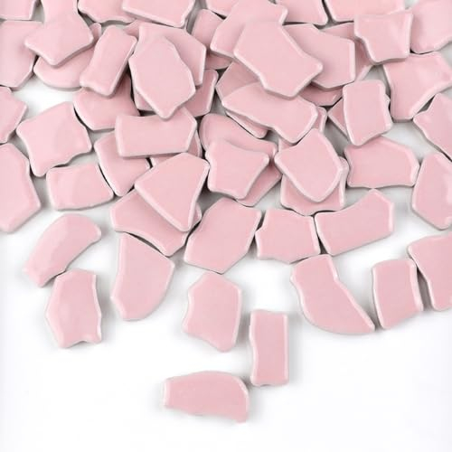 BTMIEY Unregelmäßige Keramik-Mosaikfliesen, 500 g, 2–4 cm, Mosaiksteine für DIY-Mosaikherstellung, Handwerk, Hobby, Kunst, Heimwanddekoration, Rosa