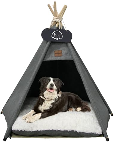 Mooipet Tipi Zelt für Haustiere mit doppelseitigem Kissen Haustierzelt für Hunde/Katzen Haustierhütte Abnehmbar und Waschbar Hundehaus für Meerschweinchen Kaninchen Hamster Kätzchen 50x50x60cm