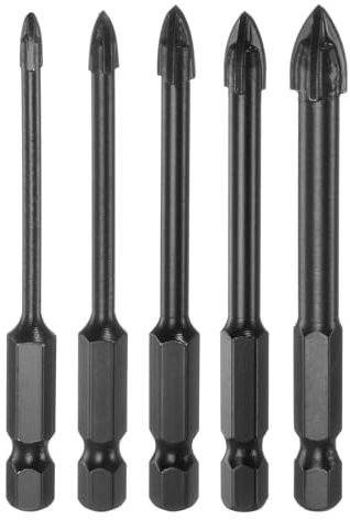 sourcing map 5pcs Concrete Masonry Drill Bit Set 3mm (1/8) 4mm (5/32) 5mm (3/16) 6mm (1/4) 8mm (5/16) Tungsten Carbide Tip Triangle Cross Drill Bits for Ceramic Tile Brick Glass