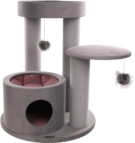 Flamingo Kratzbaum Hana – Grau | Stabiler & Kuscheliger Kratzbaum für Katzen!