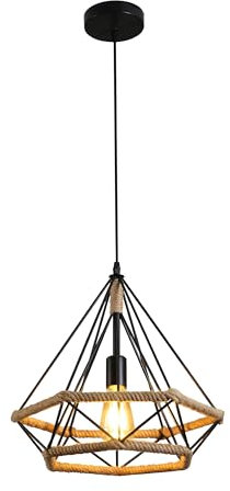 TEKLED Manila Hemp Rope Black Diamond Pendant Light | E27 Fitting | Adjustable Hanging Light | Rustic Hemp Rope Ceiling Light | For Living Rooms Kitchens Coffes Restaurants |D250mm (Bulb not Included)
