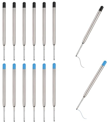 12 Stück Kugelschreiber aus Metall, Minen Strichstärke Kompatibel mit Parker Kugelschreiber, Kugelschreiberminen, Mine für Kugelschreiber 0.5mm, Ideal für Büro und Schule, 6xBlau+6xSchwarz