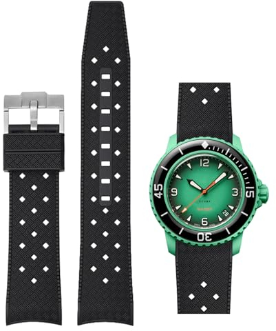 Niziruoup Uhrenarmbander für Blancpain X Swatch Fifty Fathoms, Tropischer Stil Silikon Kautschuk Armband Gebogenes Ende Weiches Silikonkautschuk Ersatzband 22mm mit Werkzeug entfernen