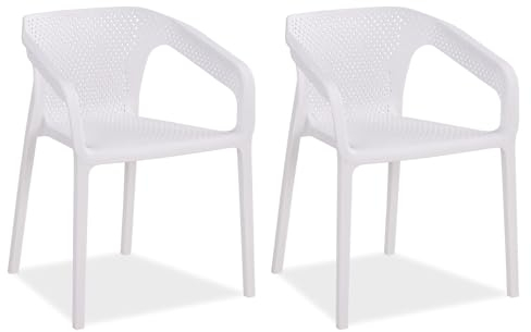 Homestyle4u Gartenstuhl stapelbar Kunststoff weiß 2er Set mit Armlehnen wetterfest Gartenmöbel Stühle