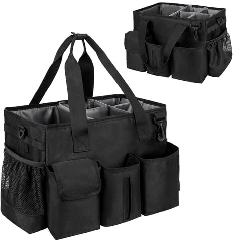 IVODEELA Putzmittel Organizer,Putztasche mit Griff und Verstellbaren Schultergurten,Reinigungstasche Putzmittel Organizer für Reinigungsmittel für Haus,Auto und Badezimmer,Schwarz(Nur Tasche)
