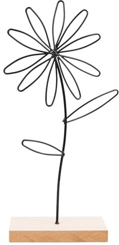 1er Aufsteller Blume, Set Premium Metall-Blume auf Holz-Sockel, 24cm Dekoaufsteller Blumen Arrangement Ornamente, Metallring Blumen Dekoring, Deko-Blume aus Metall zum Hinstellen und Verschenken