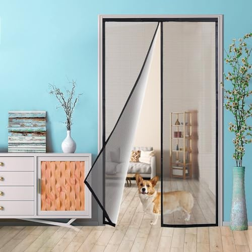 Moustiquaire Porte Fenetre Aimantée, 350x210 cm Anti Mouches pour Porte, Magnetique Rideaux Toile Insect Ecran, Baie Vitree Coulissante, Magnétique Sans Perçage Innovant, Noir