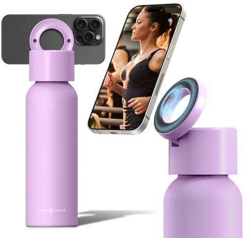 Insulated Water Bottle Compatible with Magsafe Holder, Magnetic Water Bottle Stainless Steel Water Cup Phone Mount Flask Leak-Proof Hot 12H Cold 24H Sports Car Cup Holder 25oz Lavender