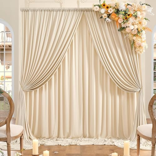 4 Stücke 1,5×3cm Beige Hintergrund Vorhänge für Hochzeit Party 100% Polyester Falten freie Beige Hintergrund Vorhänge für Geburtstag Taufe Baby Dusche Braut Dusche Fotowand