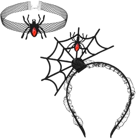 Yolev 2 Stück Halloween Haarreif Spinne Choker Rotes Spinnennetz Halloween | Spinnen Stirnband Teufel Kragen Party Cosplay Maskerade Halloween Kostüm Spinne Kopfbedeckungen