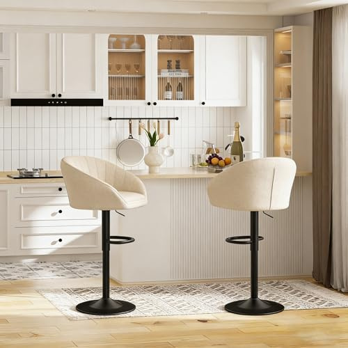 Utlenianie Barhocker 2er Set, Drehbare Barhocker mit Lehne, Barstuhl aus Stoff, Tresenhocker Bistrohocker Hocker Barhocker Höhenverstellbar für Küche/Hausbar (beige)