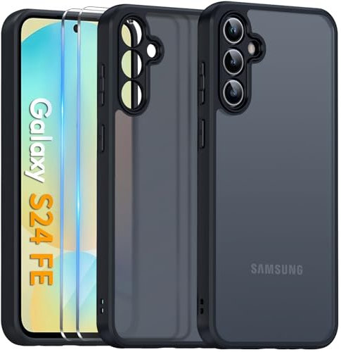 COPIKE Matt Hülle für Samsung Galaxy S24 FE 5G mit 2 Stück Schutzfolie, Handyhülle Transluzente Dünn Stoßfest Anti-Fingerabdruck Mattierte Rückseite Kameraschutzhülle, Schwarz