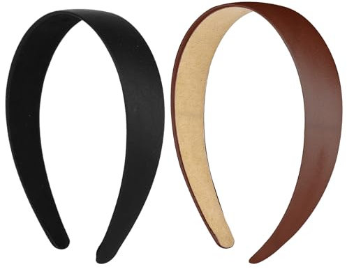 WLLHYF 2 fasce per capelli in raso, larghe 2,5 cm, alla moda, tinta unita, antiscivolo, in tinta unita, accessori per capelli fai da te, per donne e ragazze, Halloween, Natale (nero + caffè)
