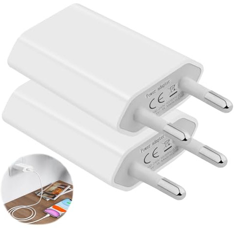 2 Piezas Cargador USB 5V/1A Enchufe de Carga Adaptador Pared, Carga Cabezal Alimentador Movil Carregador Compatible con Samsung, i-Phone para Teléfonos/Relojes Inteligentes/Auriculares