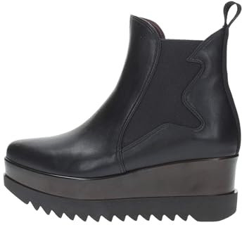 Lorenzo Mari Clea Nappa Nero Tronchetti in Ecopelle Nero con Zeppa Alta e Doppio Elastico (Taglia 39)