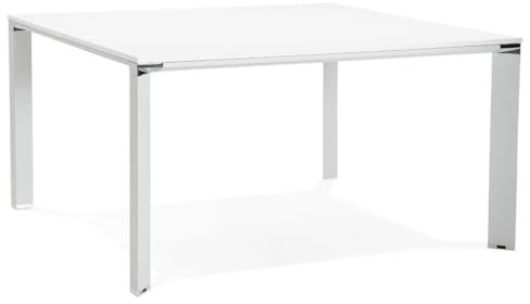 KADIMA DESIGN Weißer Schreibtisch fürs Büro | Quadratischer Konferenztisch | großer Arbeitstisch | 140x140 cm | Chromakzente | Moderner Stil | Perfekt für Teamarbeit & Besprechungen | KERIX