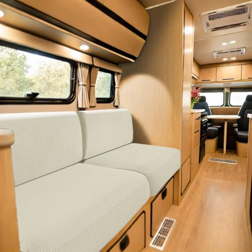 SYLC Bezüge Für Wohnwagenpolster Jacquard, rutschfeste Wohnmobil Sitzbezüge Mit 2 Cord, Sofa Sitzkissenbezug Für Schonbezug Wohnwagen Polster (Ivory,W 60-90 cm, D 60-90 cm)
