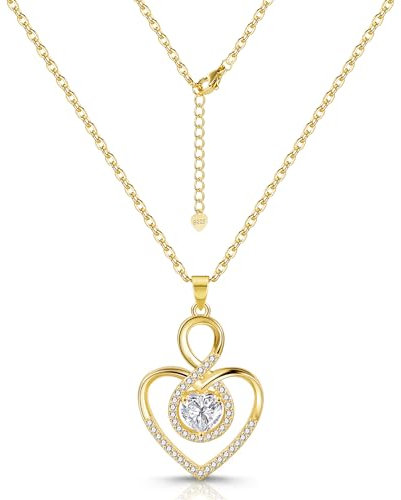 Gold Halskette Ketten für Damen 925 Sterling Silber 14K Vergoldet Verstellbares Halskette Golden Ketten mit Herz Zirkon Strass Unendlichkeit Liebe Anhänger Halsketten Gold Ketten Damen Frauen