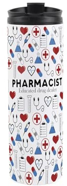 Pharmacist Travel Mug - Novelty Medical Themed Gift - Reusable Stainless Steel Vacuum-Sealed Double-Walled Hot/Cold Drinks Travel Flask 500ml (16 fl oz)