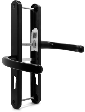 TSS UPVC Door Handles Set - Lever Offset Lever - 48mm / 87mm PZ (Centres) - 240mm Screw to Screw - Backplate 270mm X 32mm - Replacement UPVC Door Handles - PVC Door Handle (Black)