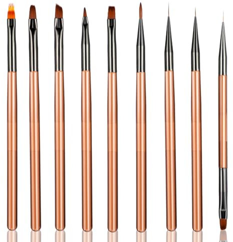 Giantree 9Pcs Nail Art Brushes Set, Gel Polish Nail Art Brush, Acrylic Nail Brush Nail Tech Supplies, Nail Brushes Design Pen Painting Tools for Acrylic Powder, Salon Gift for Girls Women