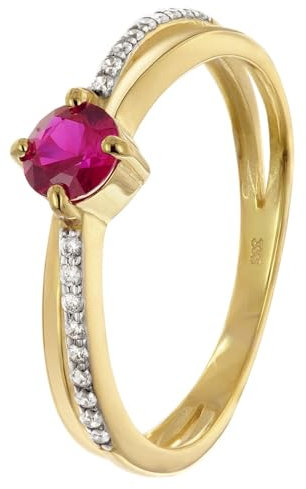 trendor Damenring Gold 333/8K mit synthetischem Rubin und Zirkonias 68796-58 Ringgröße 58/18,5