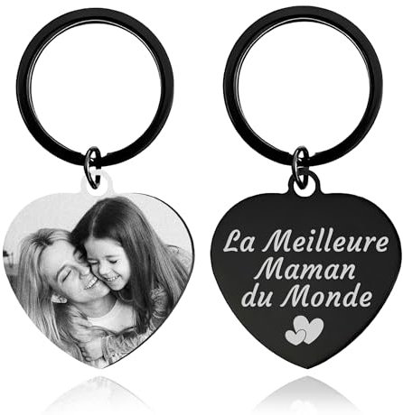 Easycosy Porte Clef Personnalisable -Cadeau Fête des Mères, Porte-Clés Personnalisé Photo et Texte Gravé Recto et Verso, Idée Cadeau Personnalisé pour Femmes Homme Garçons Mère Père Ami Anniversaire