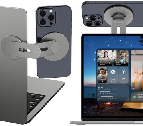ALAFLY Magnetic Laptop Phone Holder Compatible with MagSafe iPhone/Samsung, 110° Foldable & 180° Adjustable Side Phone Mount for Computer/Tesla/Monitor/All Phones, Gray