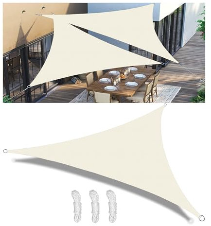 Vela de Sombra de Parasol Lona Toldo Vela Triangular Protección Solar Impermeable a Prueba de Viento protección UV para Patio Jardín Exteriores Terraza Balcón Crema 2.8x2.8x4M