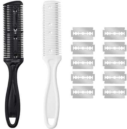 EUYKQNOI 2 Pcs Cortador de Pelo de Peine Peine de Adelgazar Cabello de Doble Cara Tijeras de Corte Peine de Depilación de Doble Filo para Corte de Cabello Fino o Grueso, Peinado, Peluquería