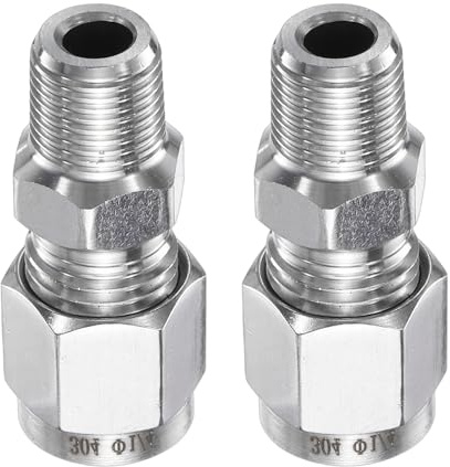 sourcing map 2pcs Compression Fitting 1/4 Tube OD x 1/8 NPT Male Thread Stainless Steel Straight Coupler Adapter Compression Tube Pipe Fitting Connector for Oil Gas Water
