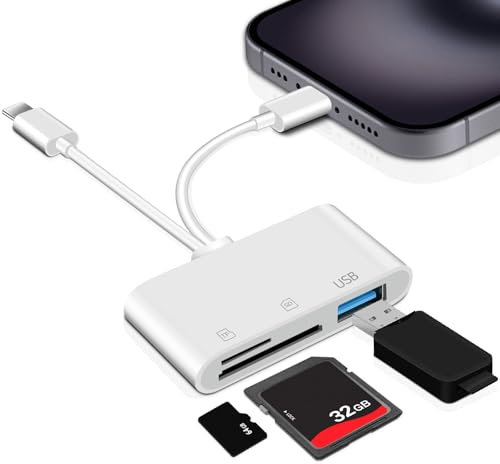 SD Karte Adapter für iPhone, [MFI Zertifiziert] Light-ning und USB C auf SD/Micro SD/USB 3.0 Kartenleser Kompatibel mit iPhone 8 und höher, Digitalkamera Transfergerät und U-SB-Geräte, Plug and Play