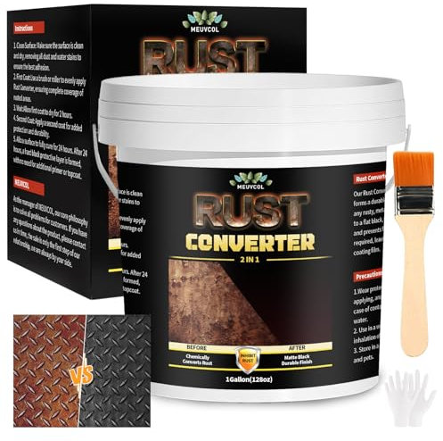 2-in-1 Rust Converter & Metal Primer - 3.78 L Black Rust Inhibitor Paint for Metal, Ultra Automotive Reformer & Seal, Long-Lasting Chassis Paint Preventative Coating, Heat Resistance