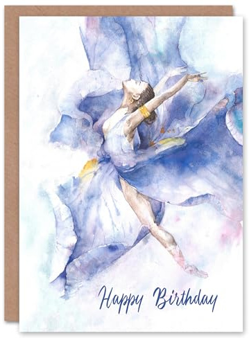 Artery8 Happy Birthday Ballerina Girl Ballet Watercolor Birthday Card