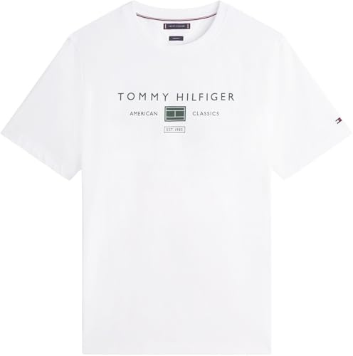 Tommy Hilfiger Herren T-Shirt Kurzarm Brand Love Mono Stack aus Baumwolle, Weiß (White), XXL
