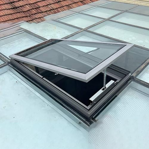 Claraboya automática con control remoto, Ventana de Techo con sensor de lluvia, se cierra automáticamente en días lluviosos, para pasillo, solárium, escalera, garaje, personalizable(60x60cm/23.6x23.6i
