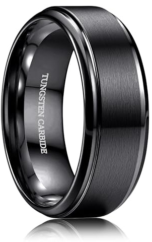 CASSIECA Ringe Herren Wolfram Ringe für Herren Ring Männer Silber Gold | Wolfram Ring Herren Ringe Herren Matt Gebürstet Eheringe Verlobungsring Partnerring Trauringe Breit 8MM Größe 52-72