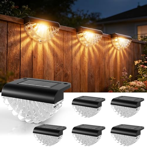 Lankey Sound Solar Fence Lights, 6 Pack Shell Style Solar Lights Outdoor Garden, Warm White, Waterproof, 2 Installation Ways, Outdoor Lights Solar Powered for Steps, Pathway, Fence & Wall