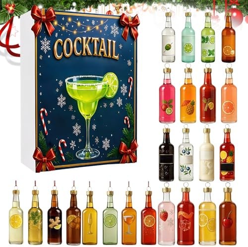 Cocktail-Adventskalender 2025, 24 Tage, Weihnachts-Countdown-Kalender, 24 Miniatur-Cocktails, Weihnachts-Countdown-Geschenke für Männer, Vater, Frauen, Weinliebhaber (A)