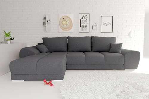 99rooms Antalya Ecksofa Polsterecke Eckcouch Strukturstoff Neve Anthrazit, mit Ottomane Links, mit Schlaffunktion