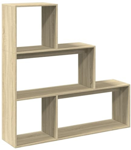 LKJephalotrop Raumteiler Bücherregal 3 Stufen Sonoma-Eiche 123x29x123 cm Modernes Holzwerkstoff Design mit Treppenform Flexibel als Standregal oder Raumtrenner für Wohnzimmer Büro Schlafzimmer