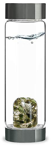 VitaJuwel ViA TEA TIME | Wasserflasche mit Moosachat & Bergkristall zur Vitalisierung von Tee & Wasser