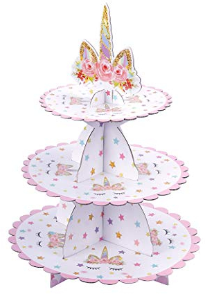 Tortenständer 3 Etagen Cupcake Ständer Einhorn Muffin Ständer aus Karton für Hochzeit Party Geburtstag Baby Duschen Kuchen Dessert Torten Etagere