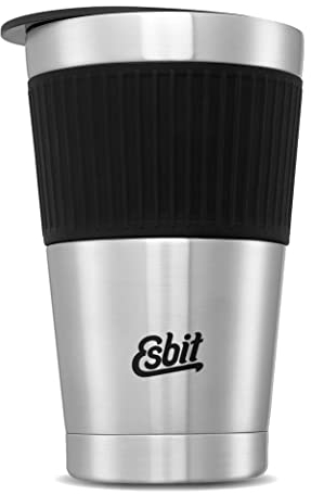 Esbit Thermobecher Sculptor - Edelstahl Autobecher mit Manschette - 550 ml - für heiße und kalte Getränke - in Silber