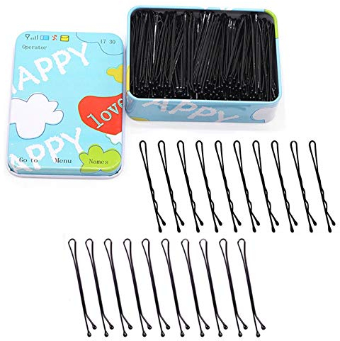 Hanyousheng Epingles à Cheveux Noir, 200 Pièces Barrettes Cheveux En Acier, 5.5cm Pince Cheveux, Bobby Pins Metal, Pince à Cheveux Vague Invisible, Adapté à Toutes Types Cheveux Avec Boîte En Fe