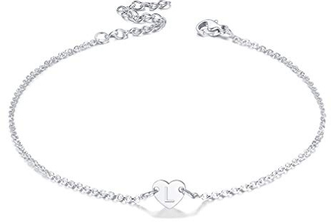 FaithHeart Bracelet de Cheville pour Femme,Chaîne de Pied avec Charme Coeur Gravé Lettre L en Acier Inoxydable 316L Tendance pour Plage Chaîne de Cheville Ajustable 22 à 27cm pour Femme et Fille